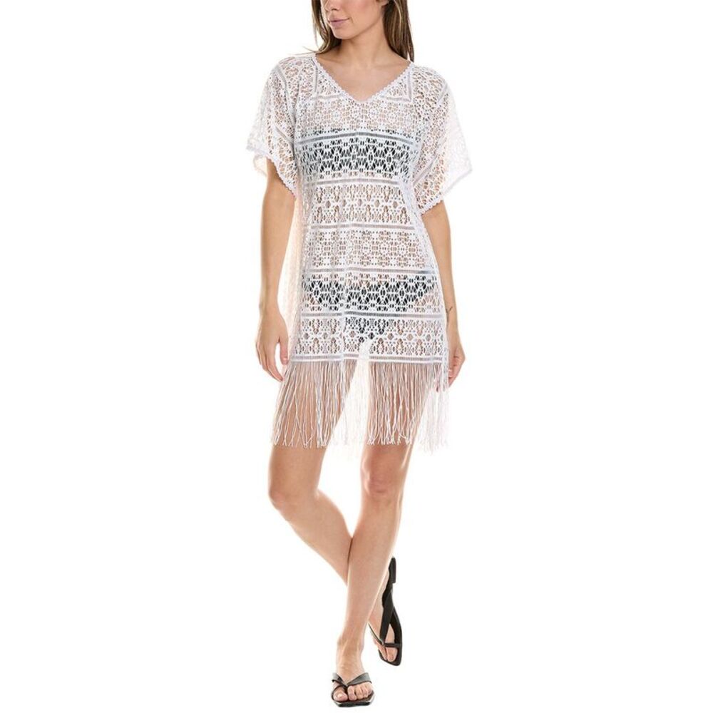 Saha Womens  Crochet Fringe Cover-Up, White